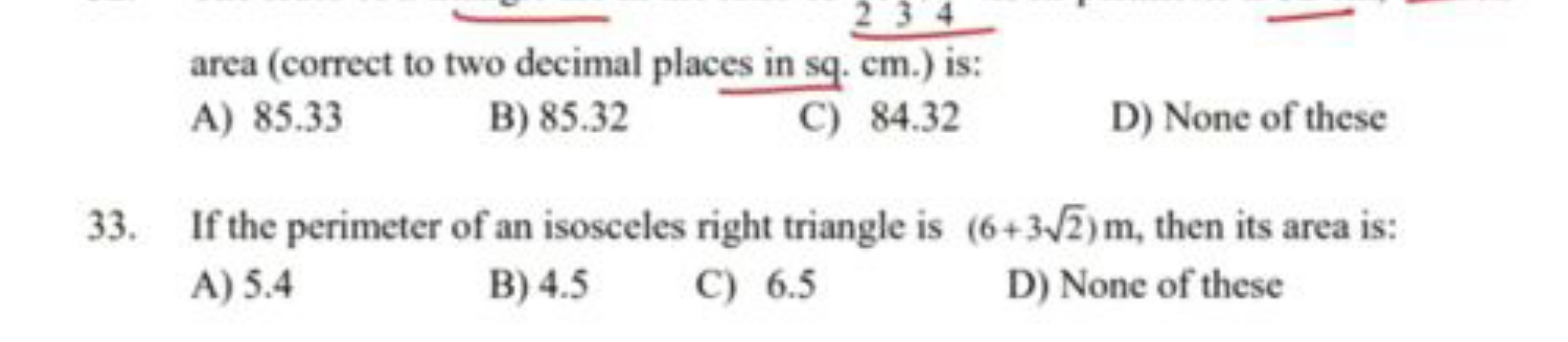 area (correct to two decimal places in sq. 2 cm.) is: 234​
A) 85.33
B)