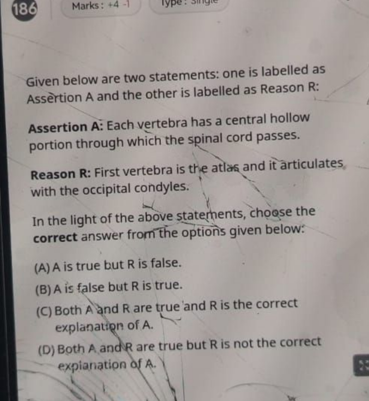 186
Marks: +4-1
Given below are two statements: one is labelled as Ass