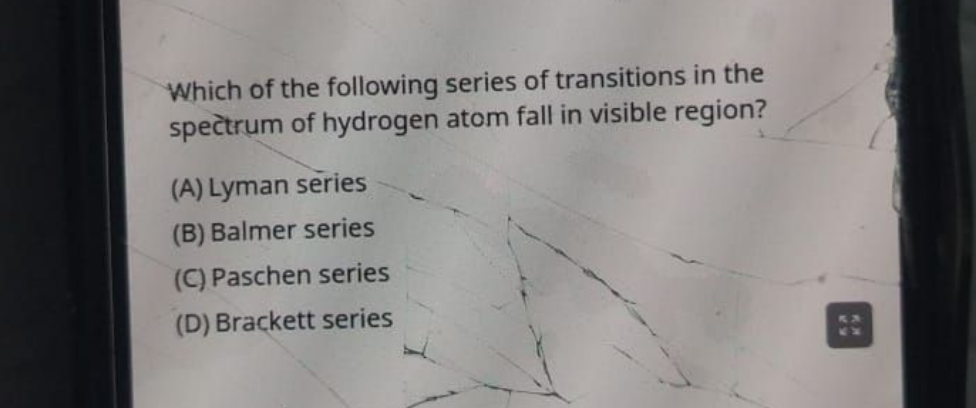 Which of the following series of transitions in the spectrum of hydrog