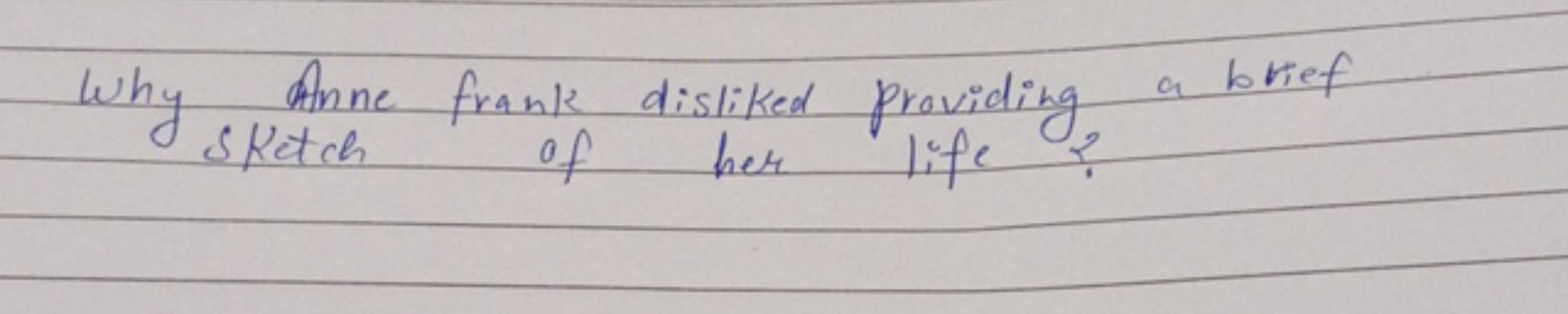 Why Anne frank disliked providing a brief sketch of her life?