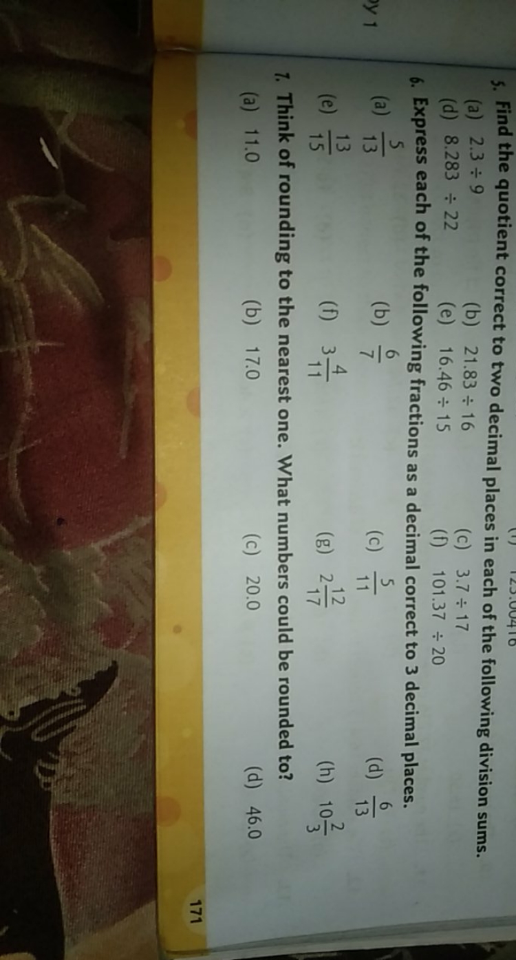 5. Find the quotient correct to two decimal places in each of the foll