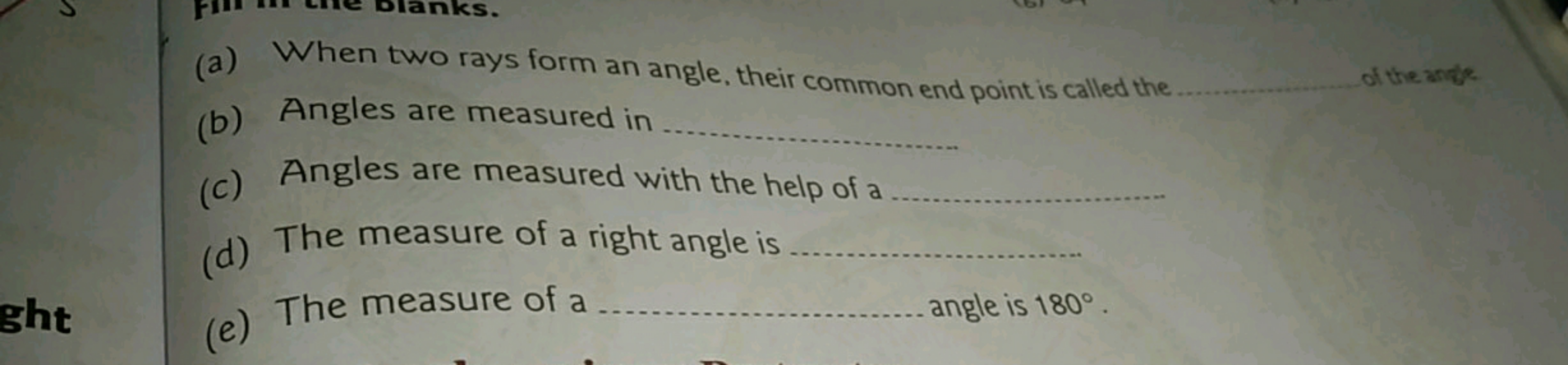 (a) When two rays form an angle, their common end point is called the 