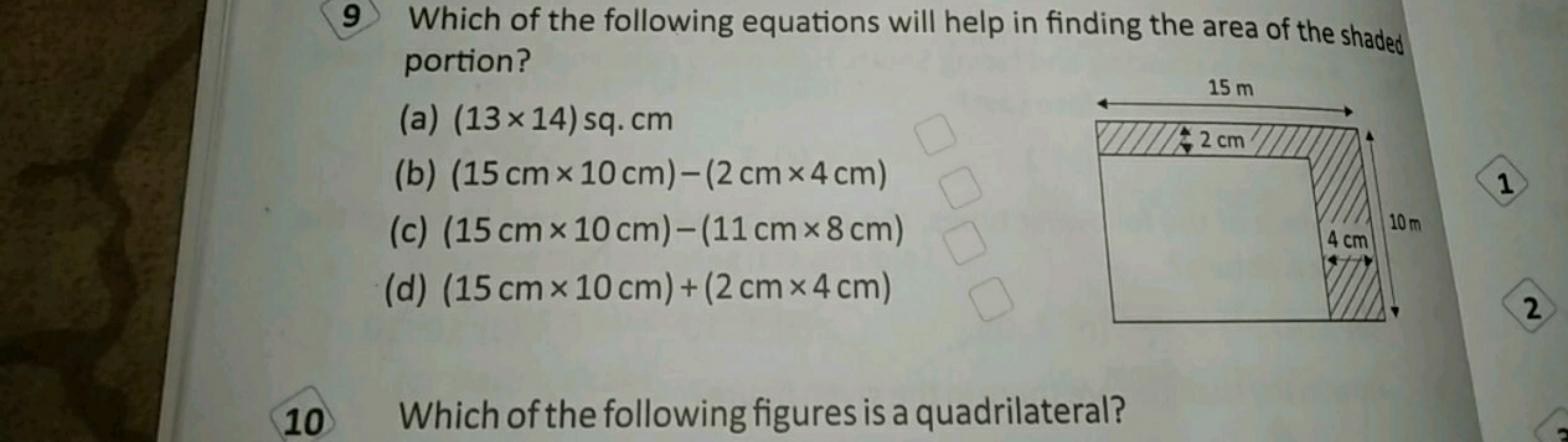 9. Which of the following equations will help in finding the area of t