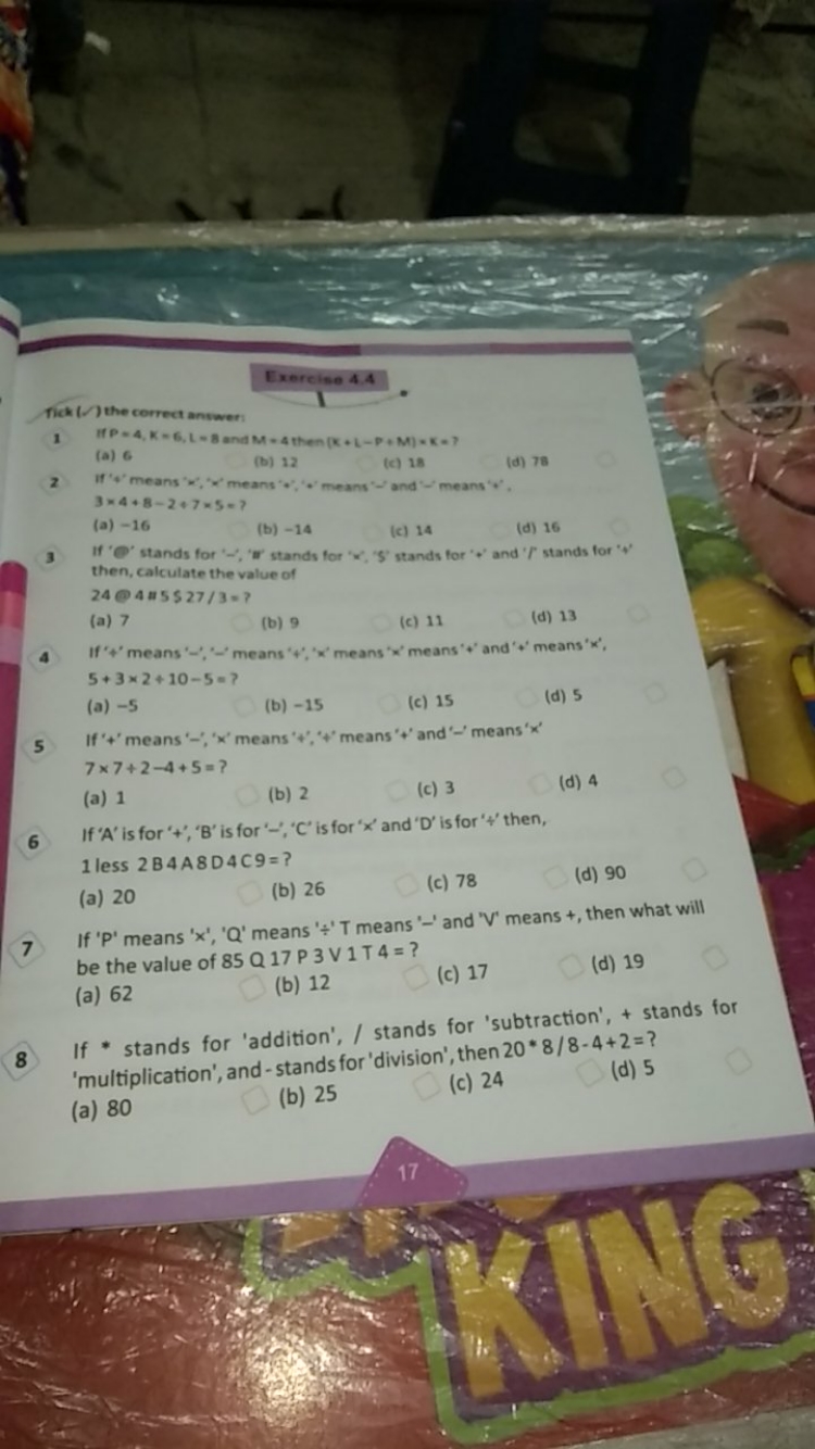 Exercise 4.4
fick (⋅) the correct answeri
1 If P=4,K=6,L=B and M=4 the