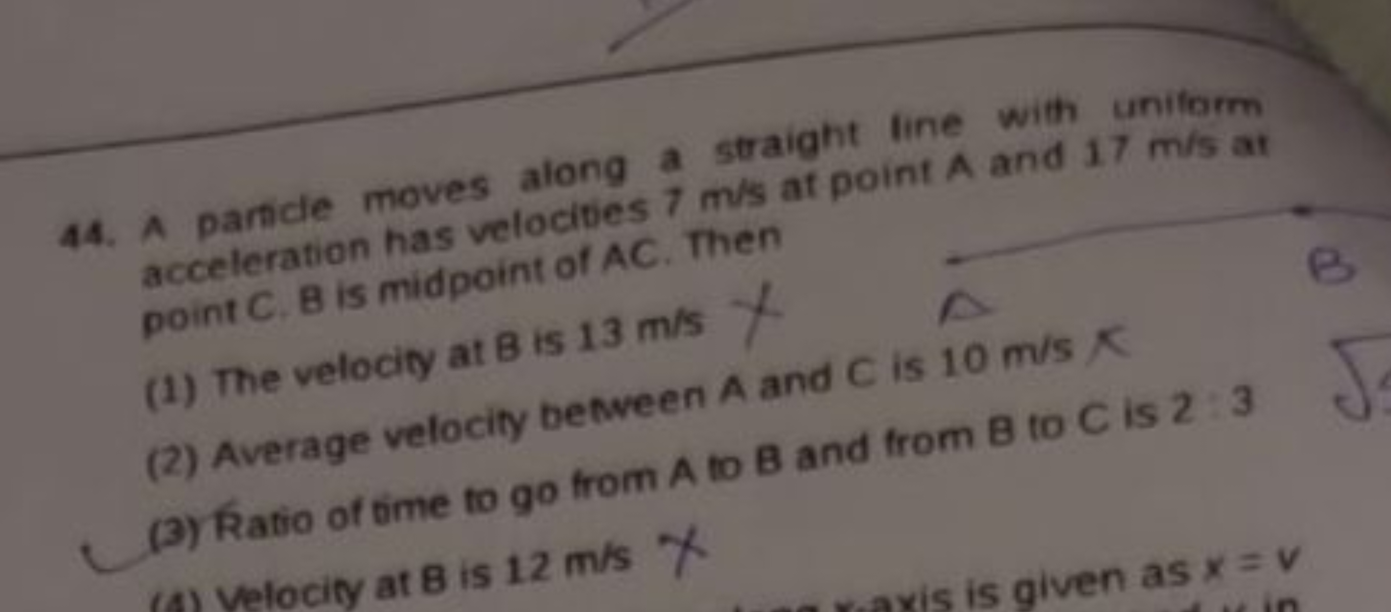 44. A paricle moves along a straight line with uniform acceleration ha