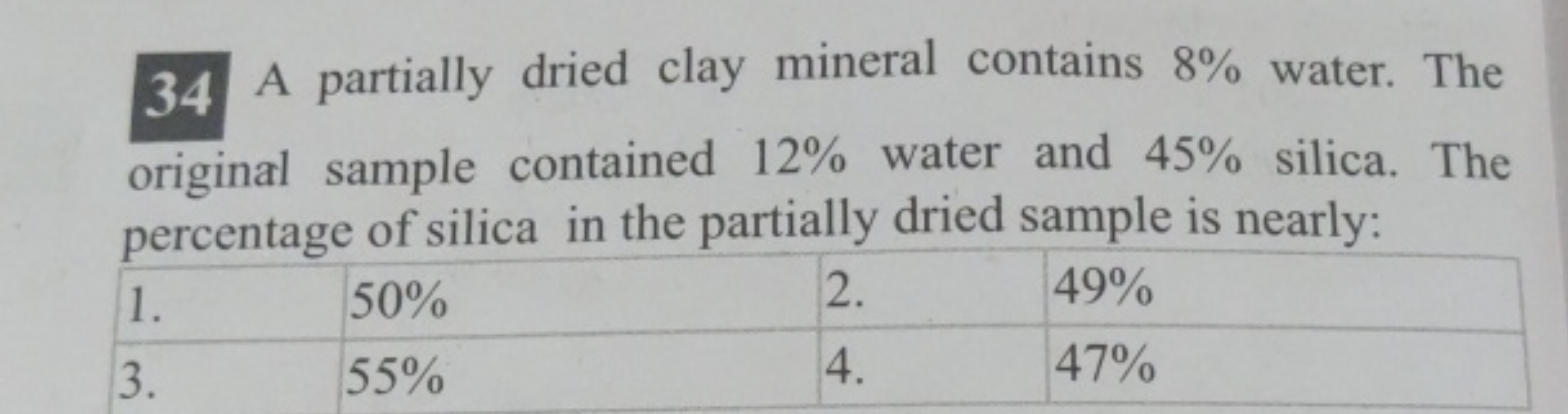 34 A partially dried clay mineral contains 8% water. The original samp