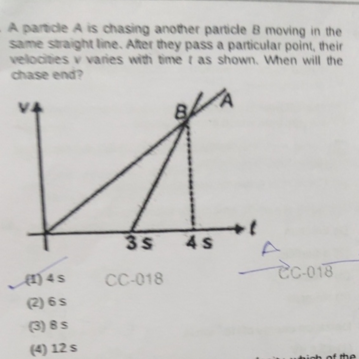 A particle A is chasing another particle B moving in the same straight