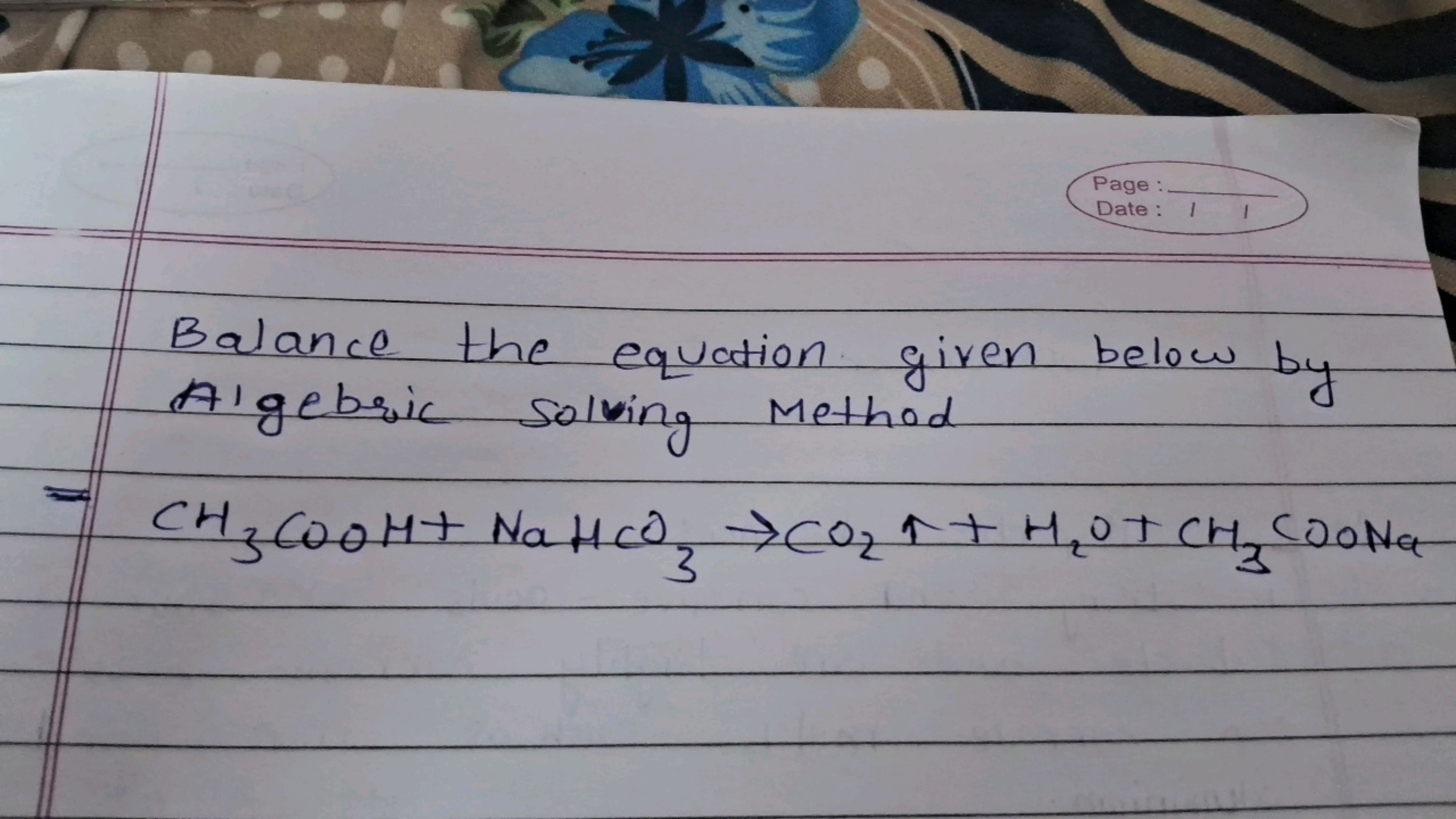 Balance the equation given below by Algebric Solving Method
=CH3​COOH+