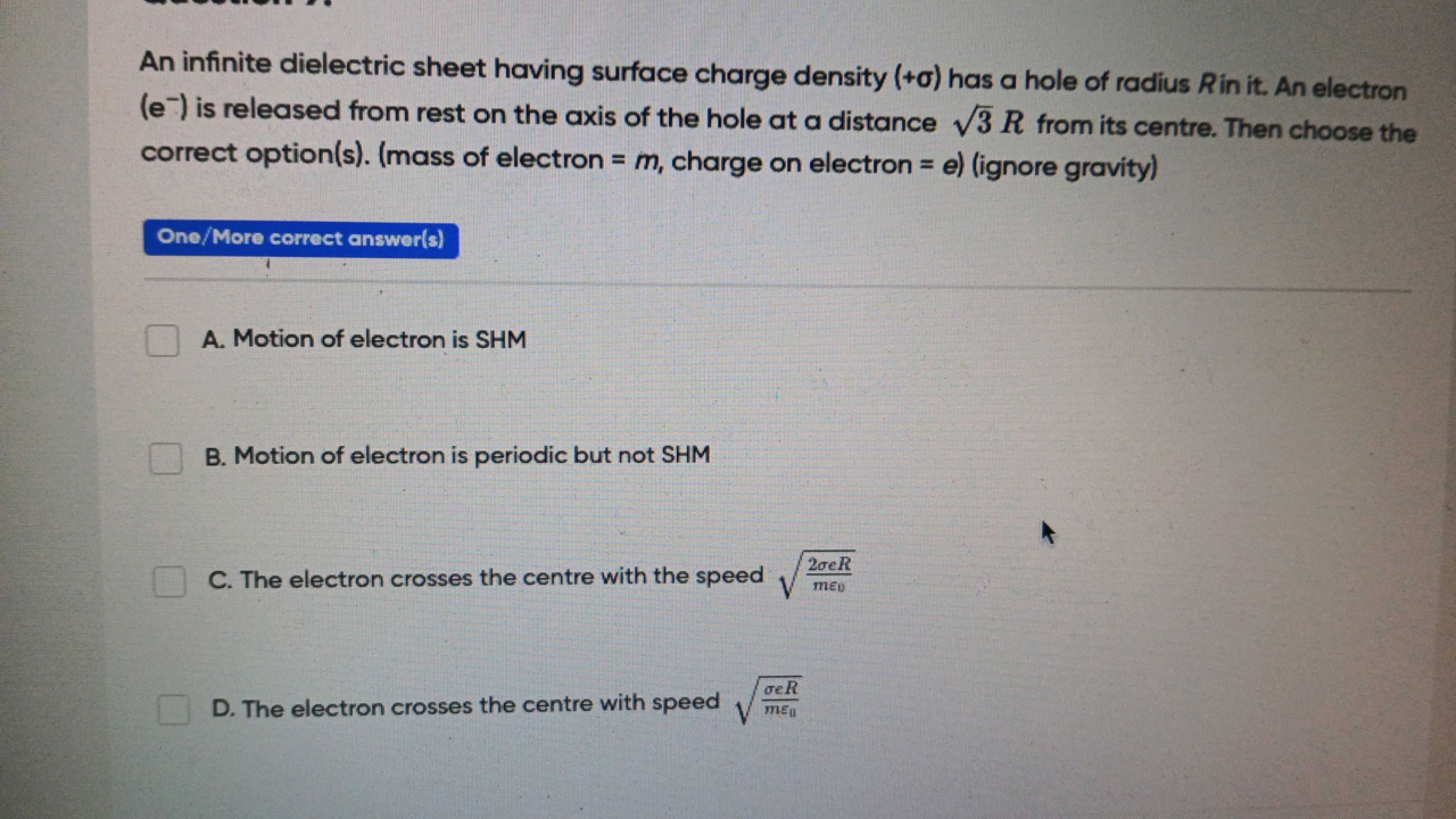 An infinite dielectric sheet having surface charge density (+σ) has a 