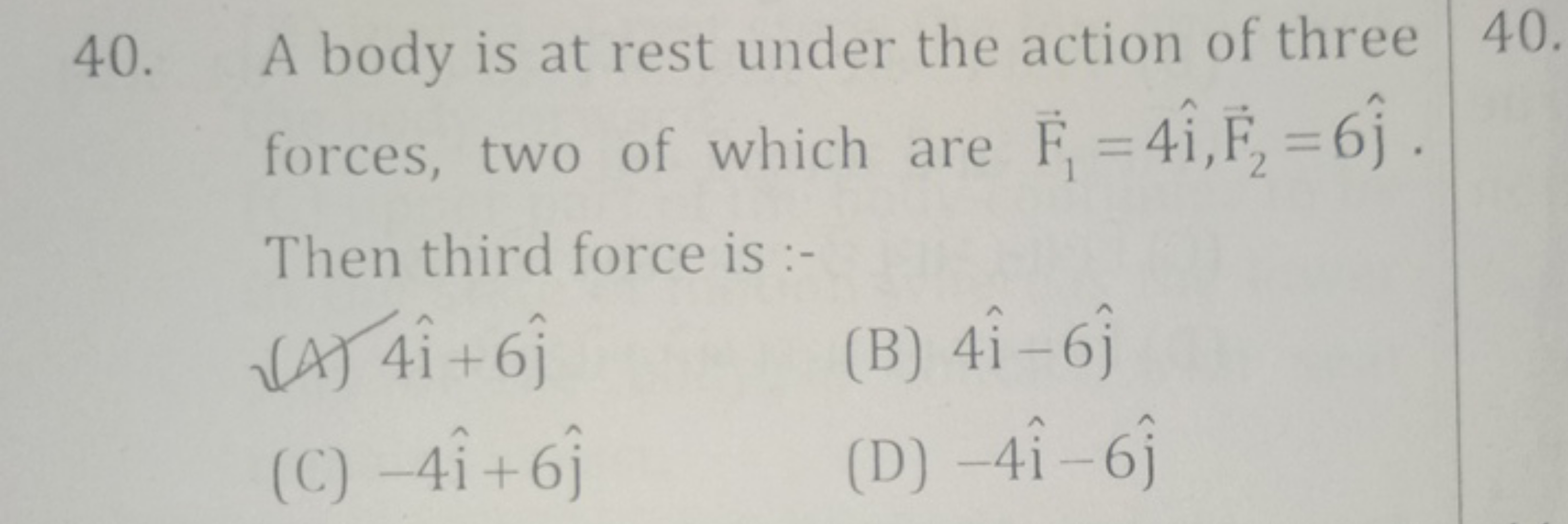 40. A body is at rest under the action of three forces, two of which a