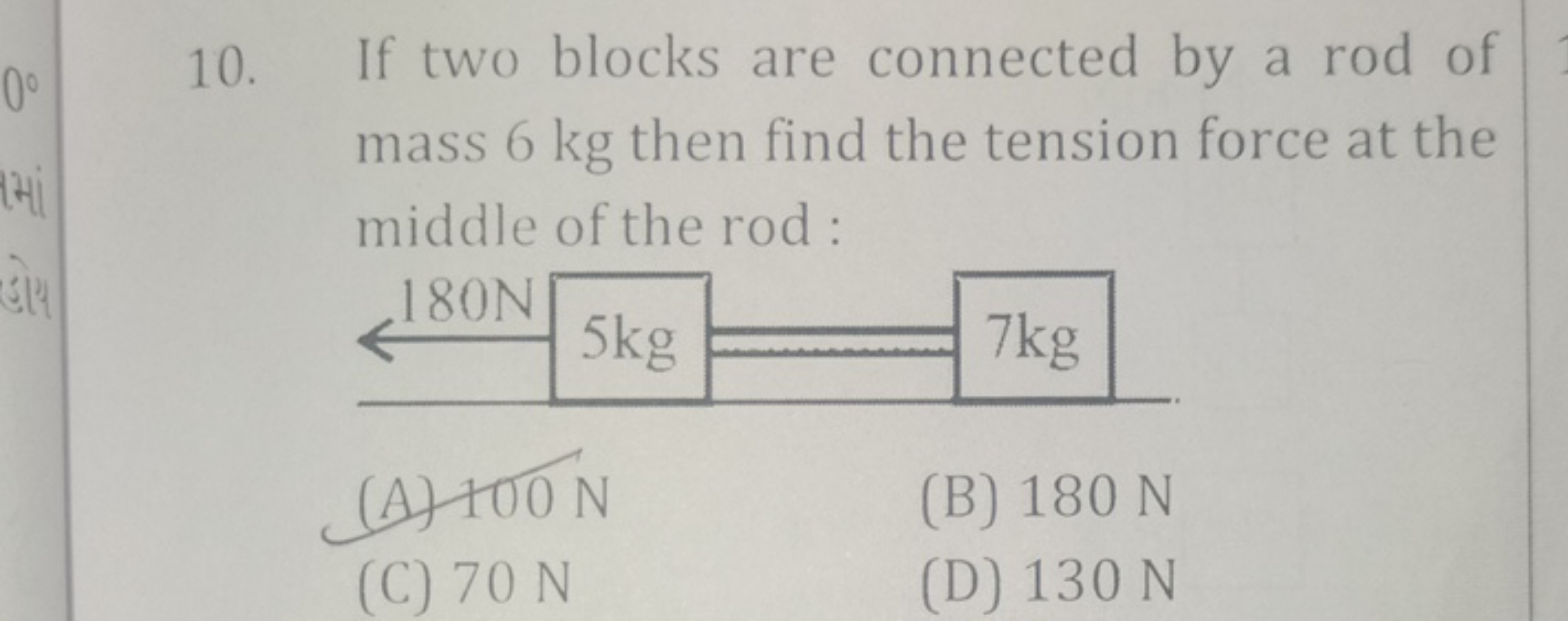 10. If two blocks are connected by a rod of mass 6 kg then find the te