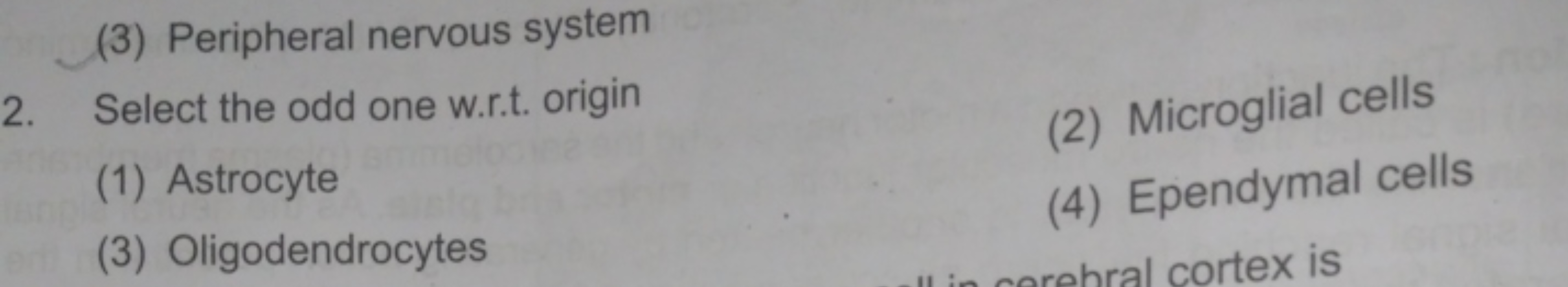 (3) Peripheral nervous system
2. Select the odd one w.r.t. origin
(1) 