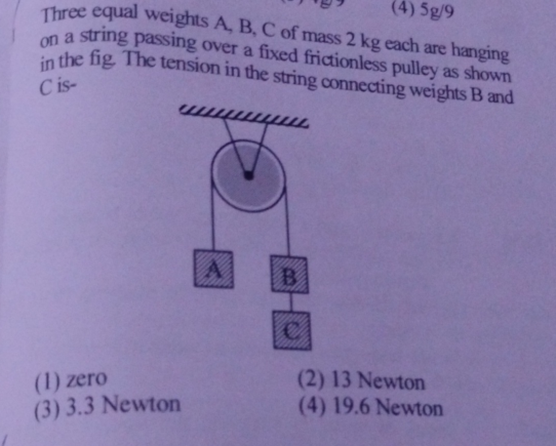 on a string passing over a fixed frictionless pulley as shown in the f