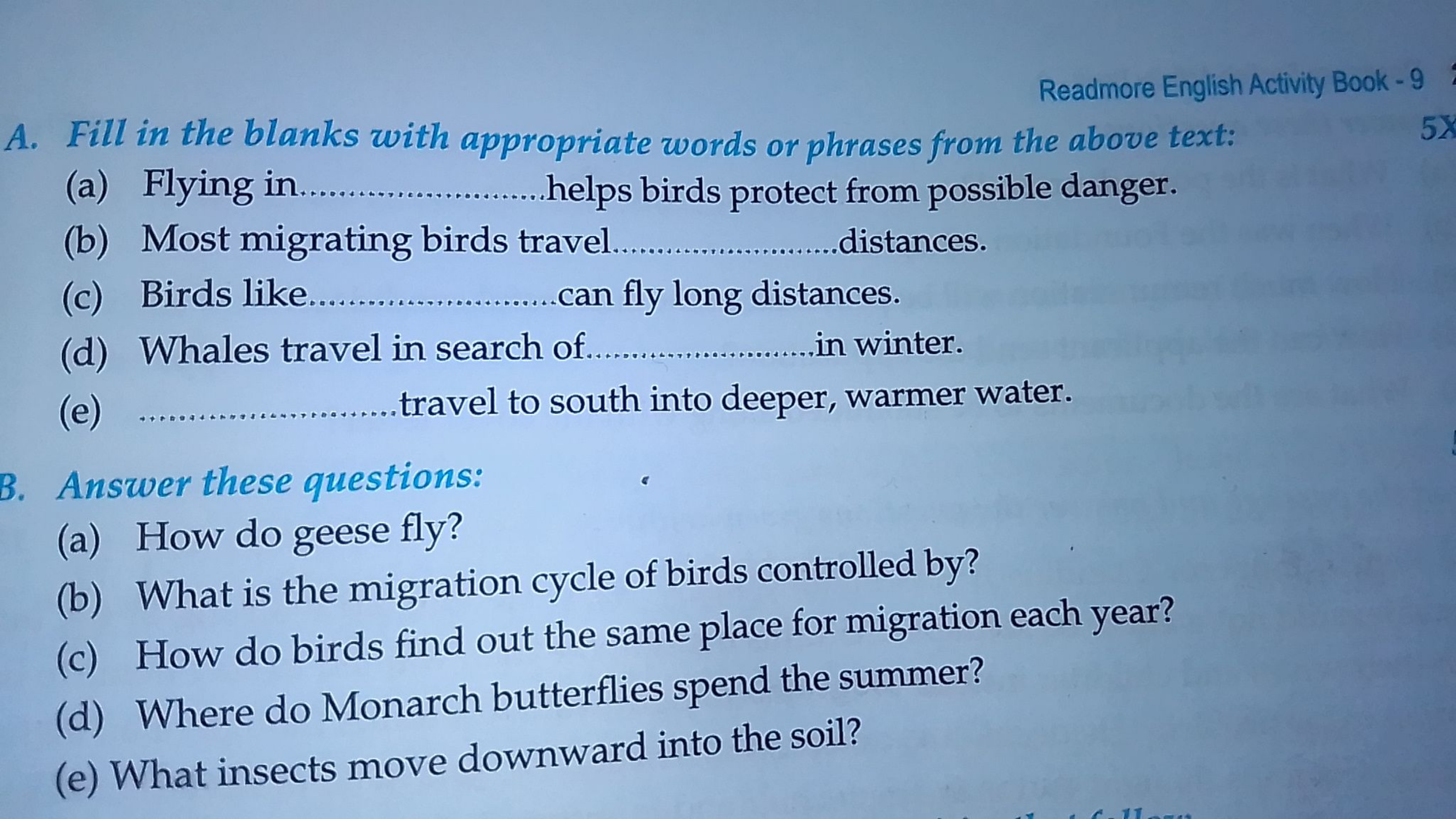 Readmore English Activity Book - 9
A. Fill in the blanks with appropri