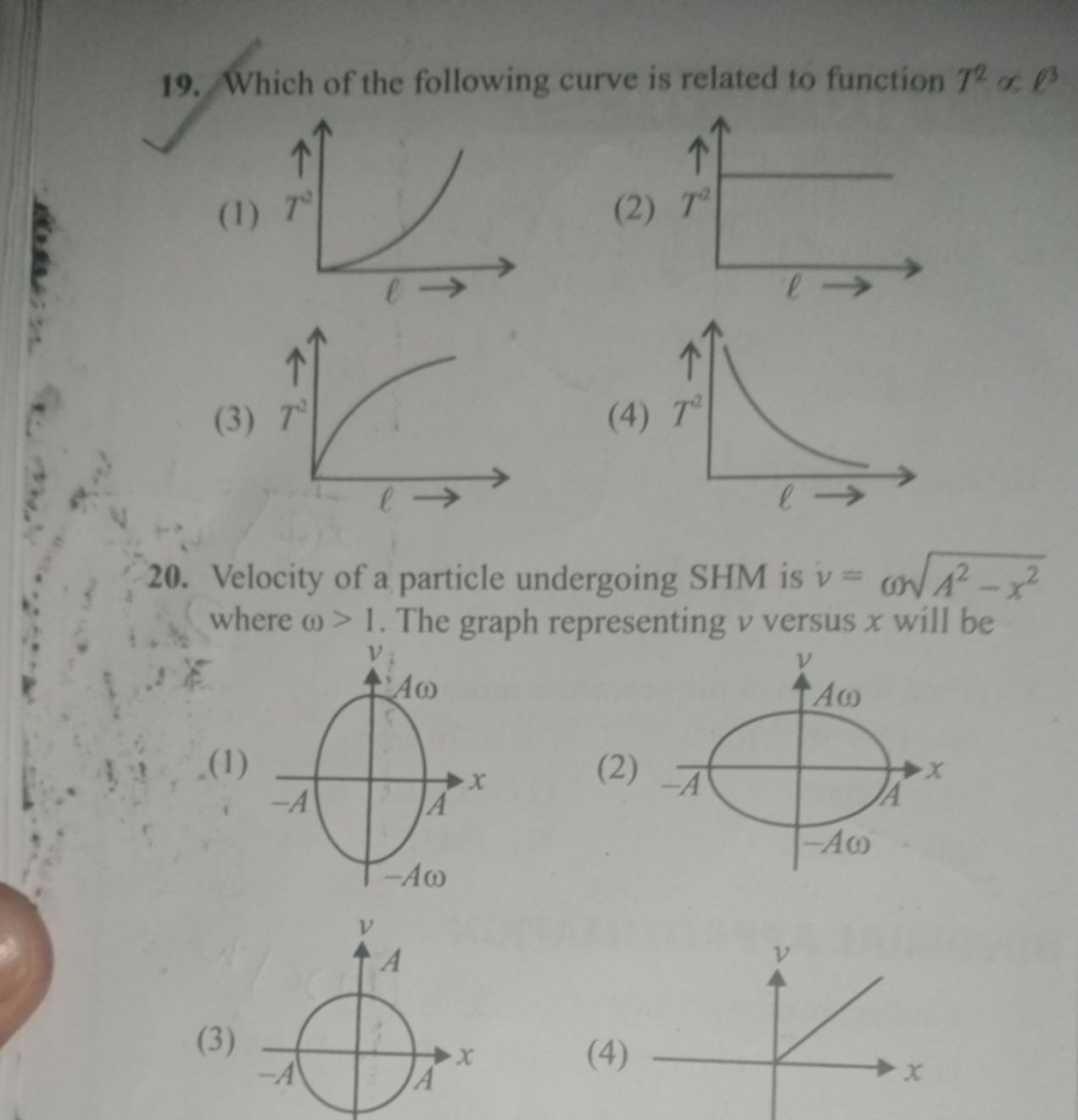 19. Which of the following curve is related to function T2∝ℓ3
(1)
(3)
