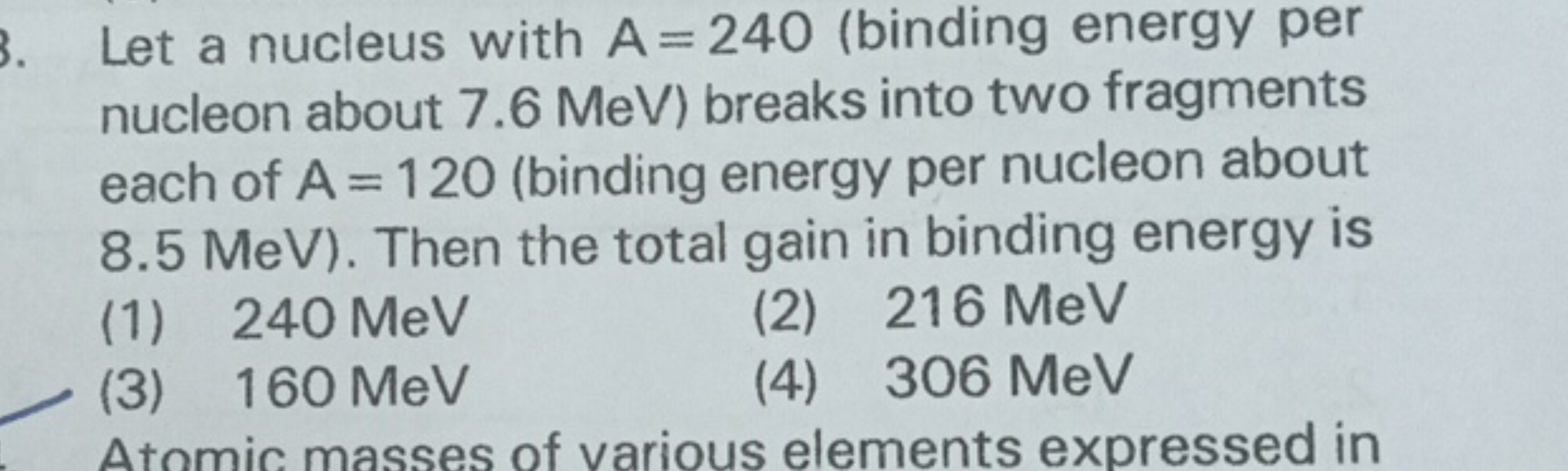 Let a nucleus with A=240 (binding energy per nucleon about 7.6 MeV) br