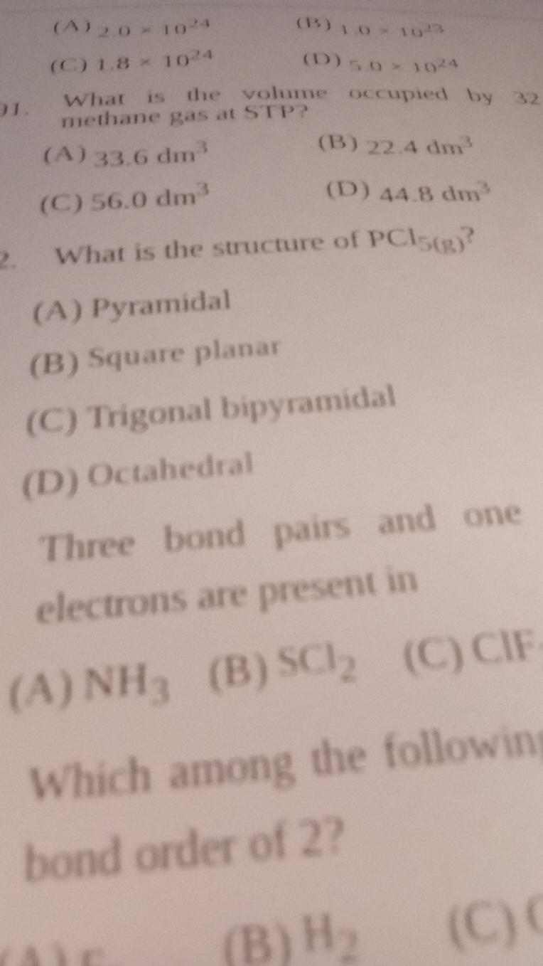 (A) 20×1024
(B) 10=1023
(C) 1.8×1024
(1) 50×1024
11. What is the volum