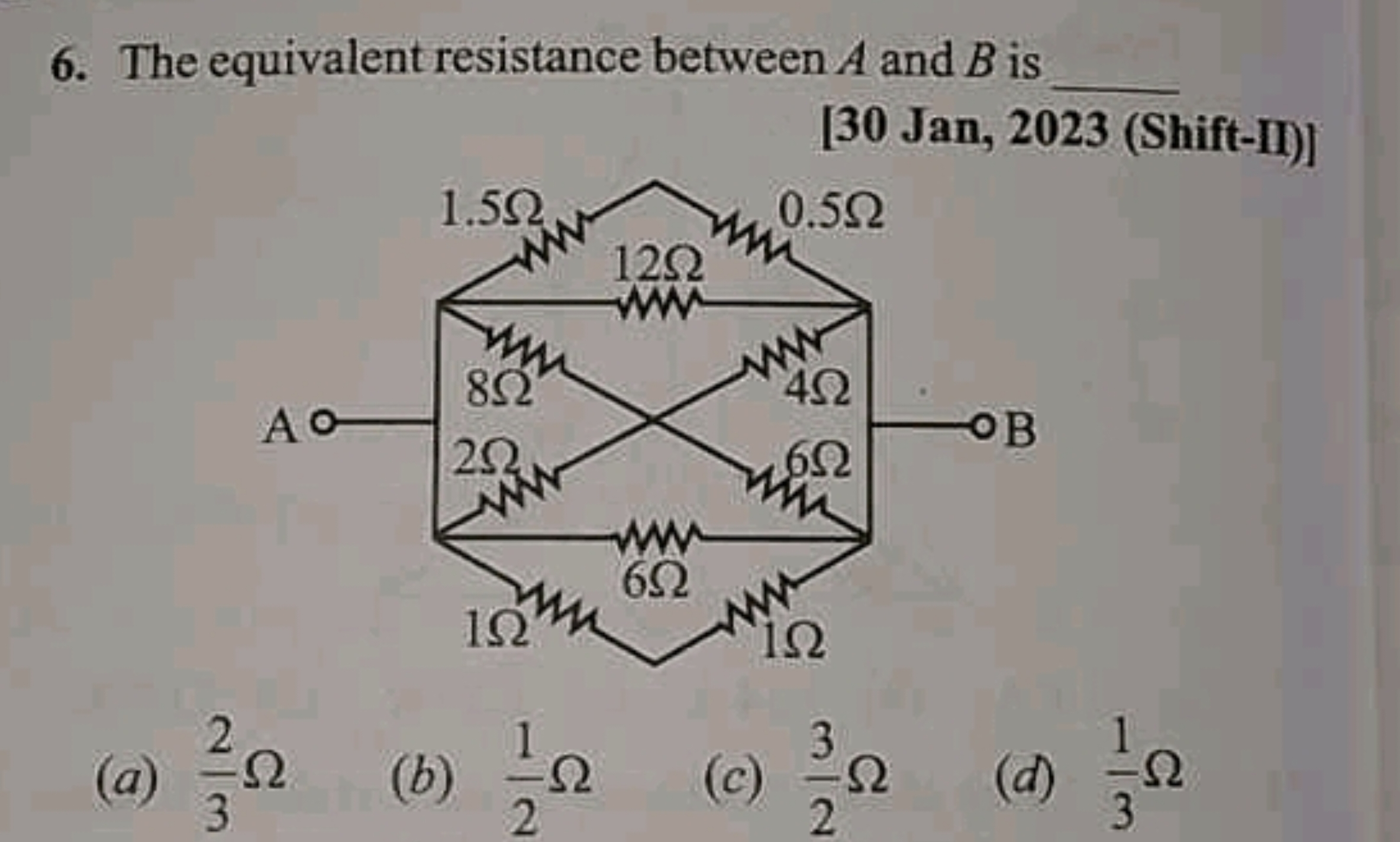 6. The equivalent resistance between A and B is  [30 Jan, 2023 (Shift-