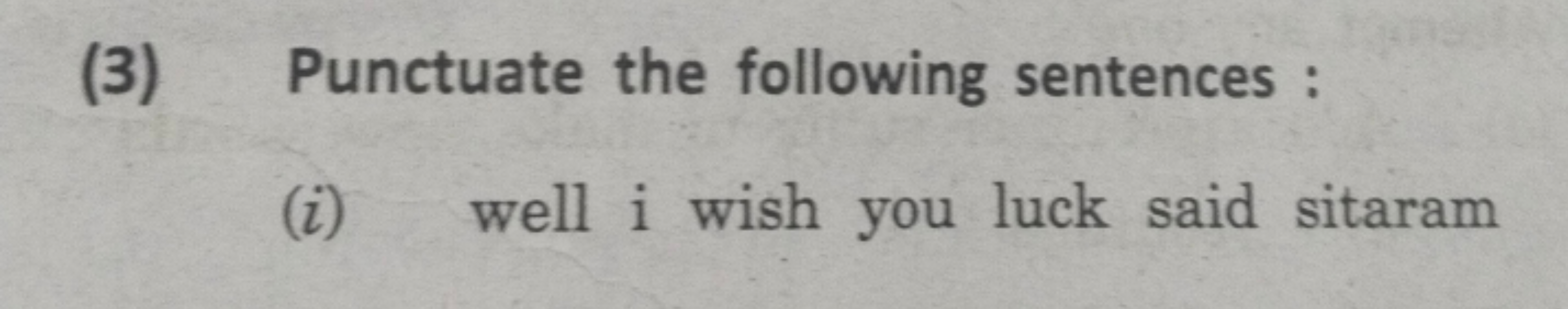 (3) Punctuate the following sentences :
(i) well i wish you luck said 