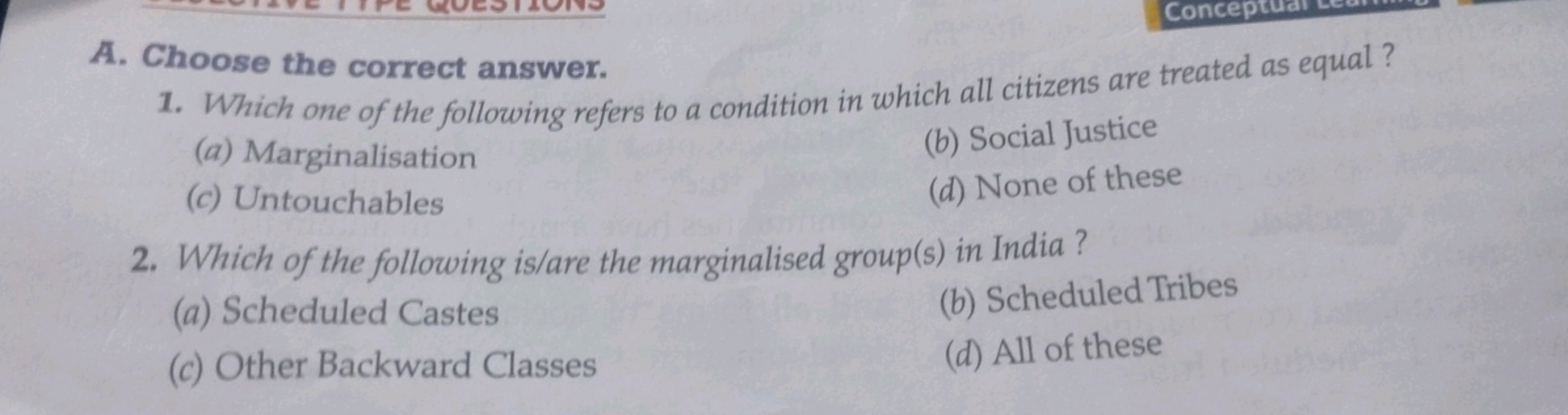 A. Choose the correct answer.
1. Which one of the following refers to 