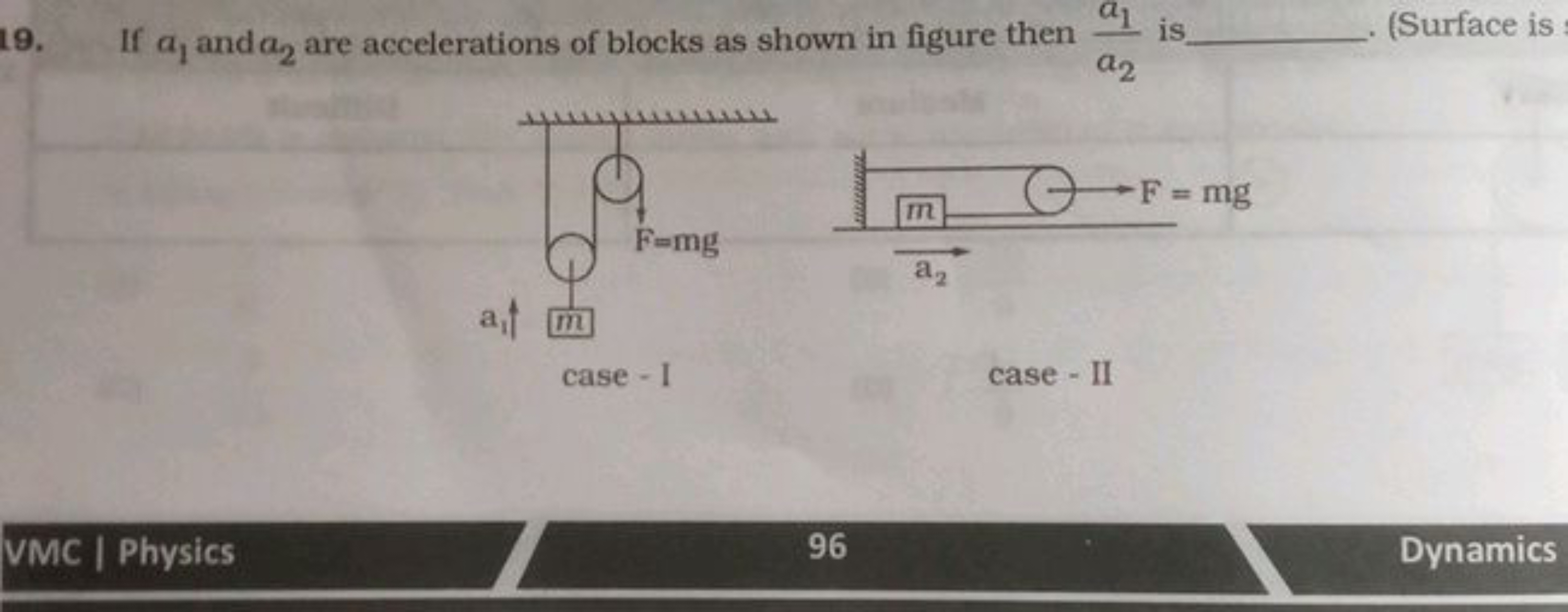 19. If a1​ and a2​ are accelerations of blocks as shown in figure then