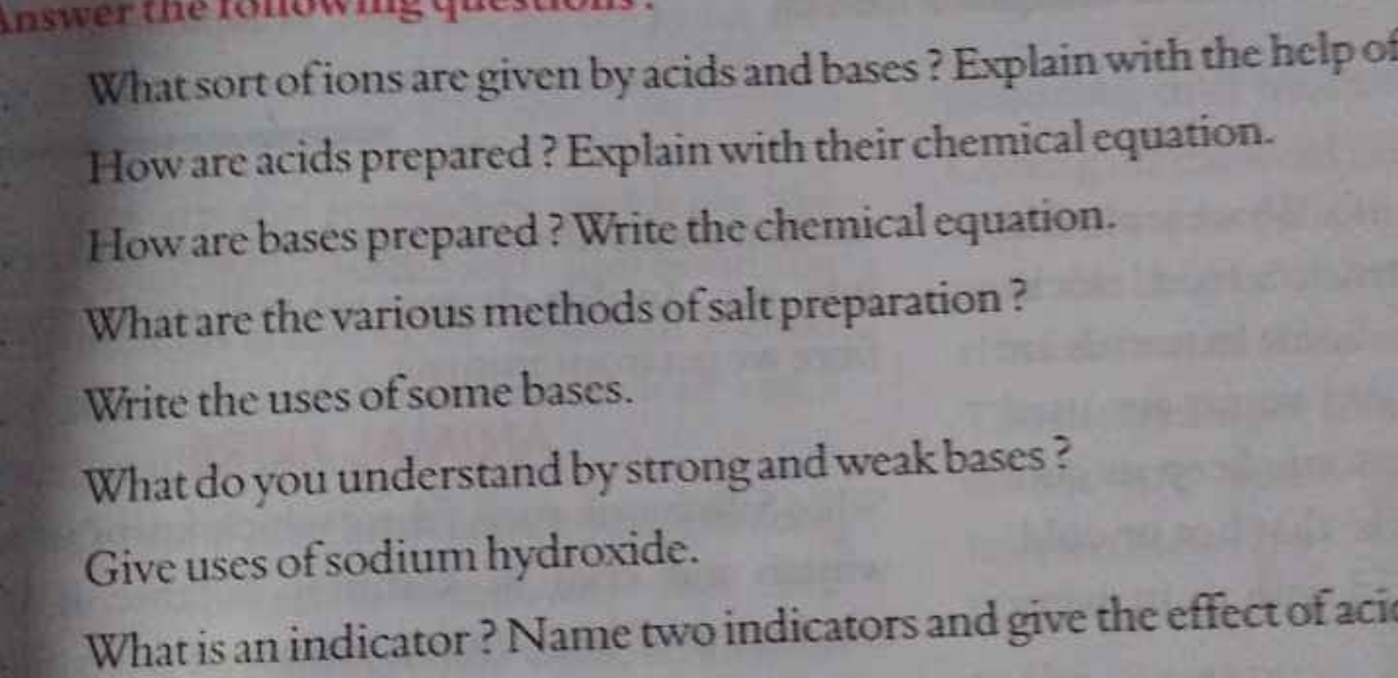 What sort of ions are given by acids and bases? Explain with the help 