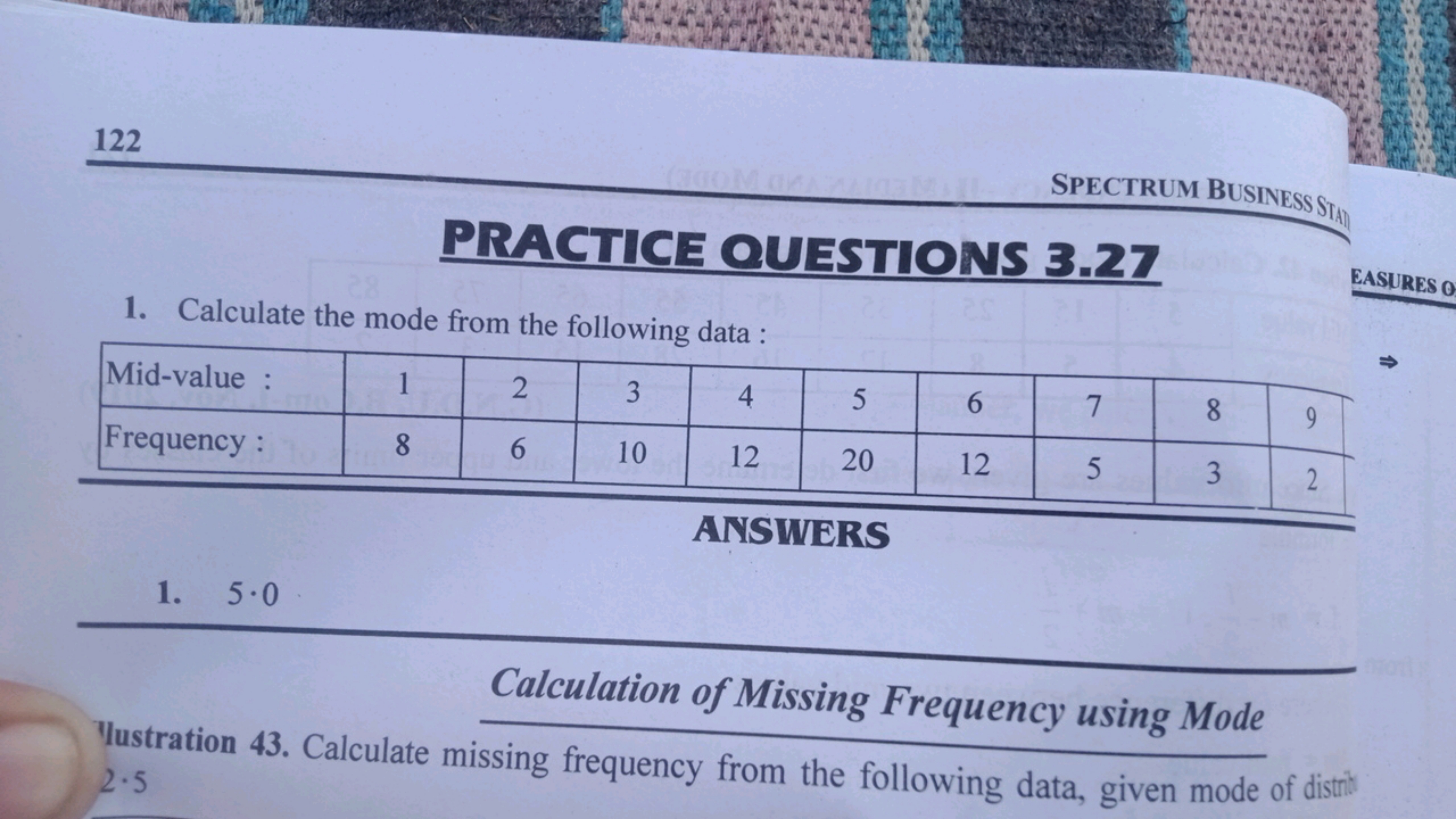 122
SPECTRUM BUSINESS STAT)
PRACTICE QUESTIONS 3.27
1. Calculate the m