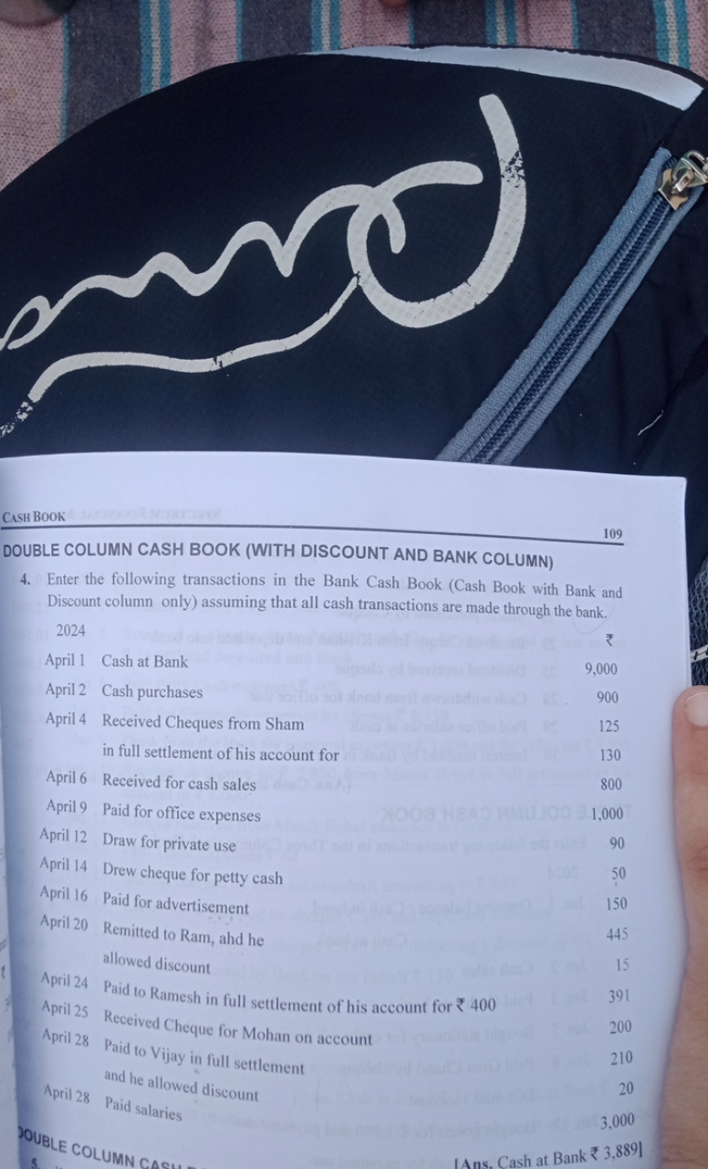 CASH BOOK
109
DOUBLE COLUMN CASH BOOK (WITH DISCOUNT AND BANK COLUMN)
