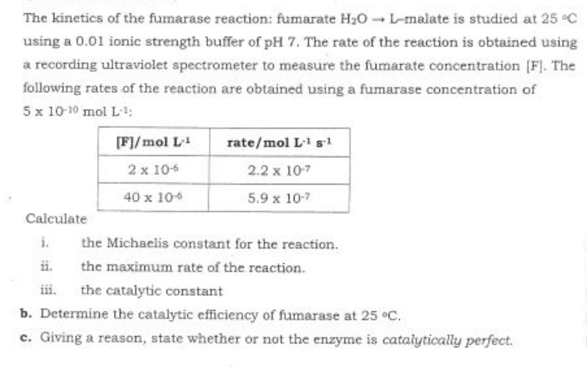 The kinetics of the fumarase reaction: fumarate H2​O→L-malate is studi