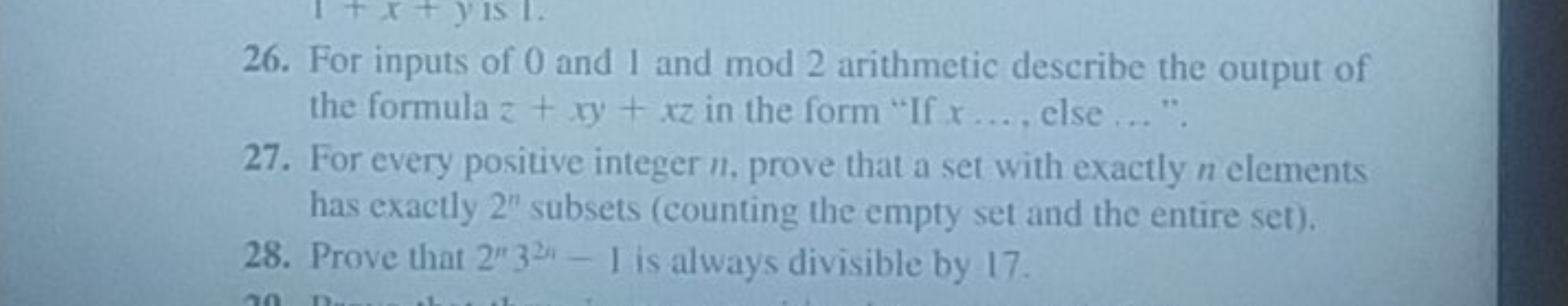 26. For inputs of 0 and 1 and mod2 arithmetic describe the output of t