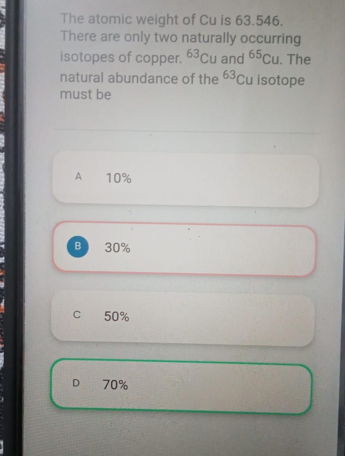 The atomic weight of Cu is 63.546 . There are only two naturally occur