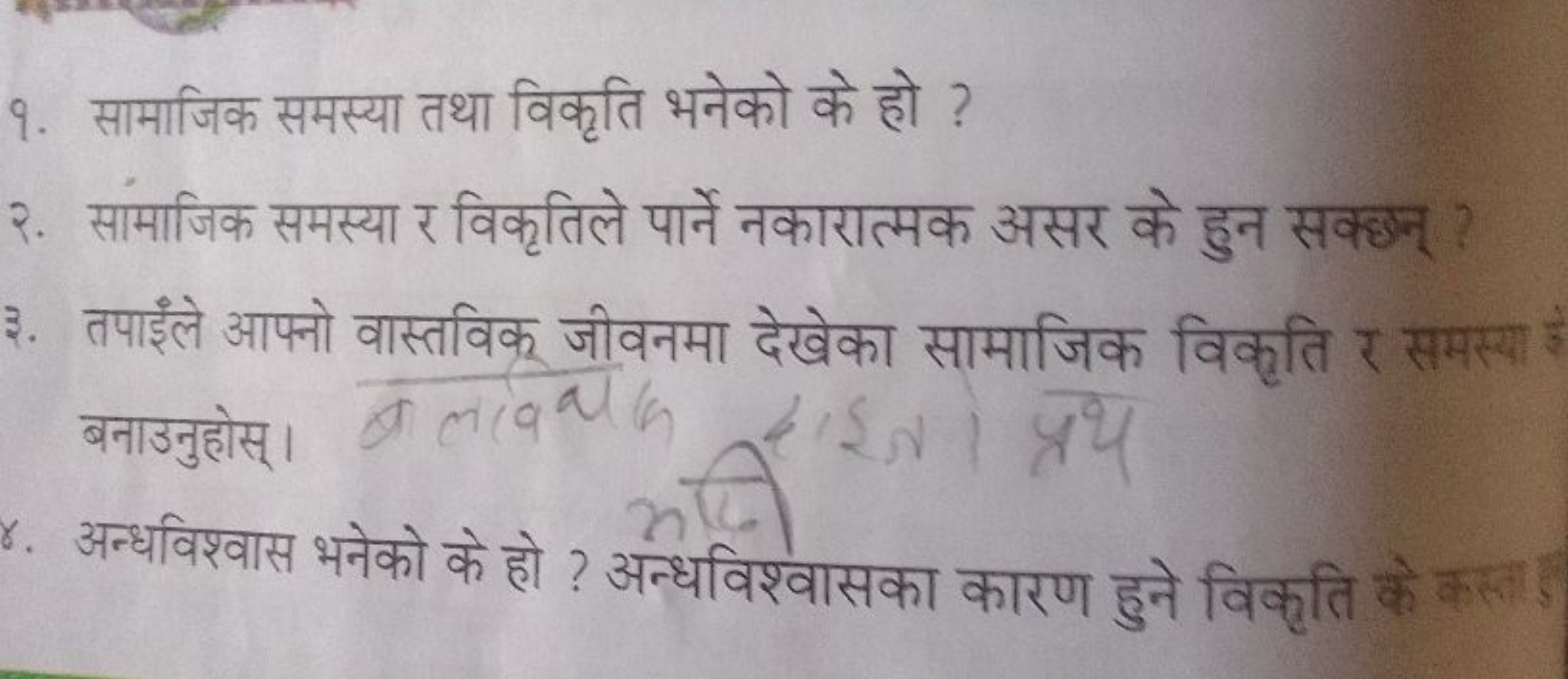 9. सामाजिक समस्या तथा विकृति भनेको के हो ?
२. सामाजिक समस्या र विकृतिल