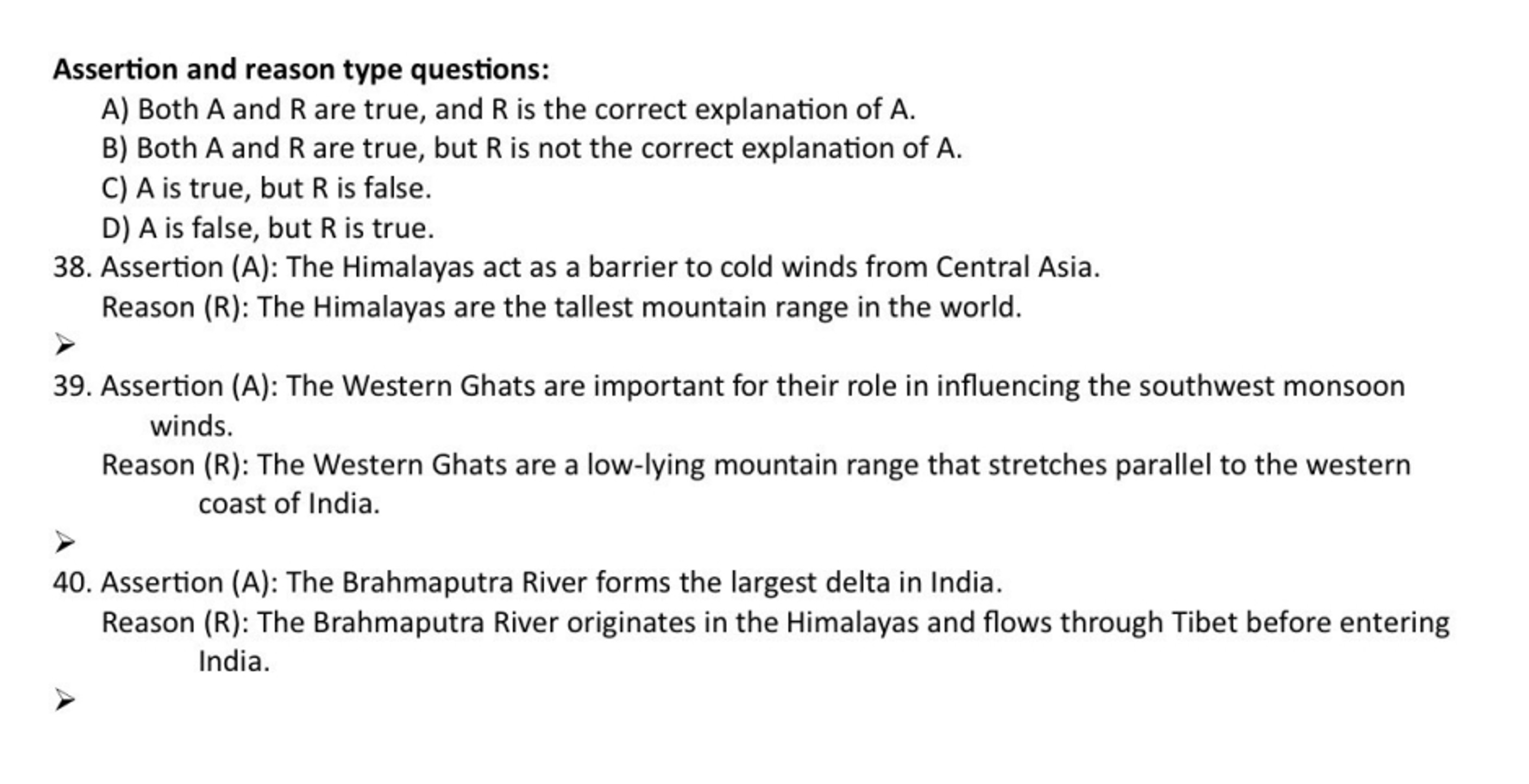 Assertion and reason type questions:
A) Both A and R are true, and R i