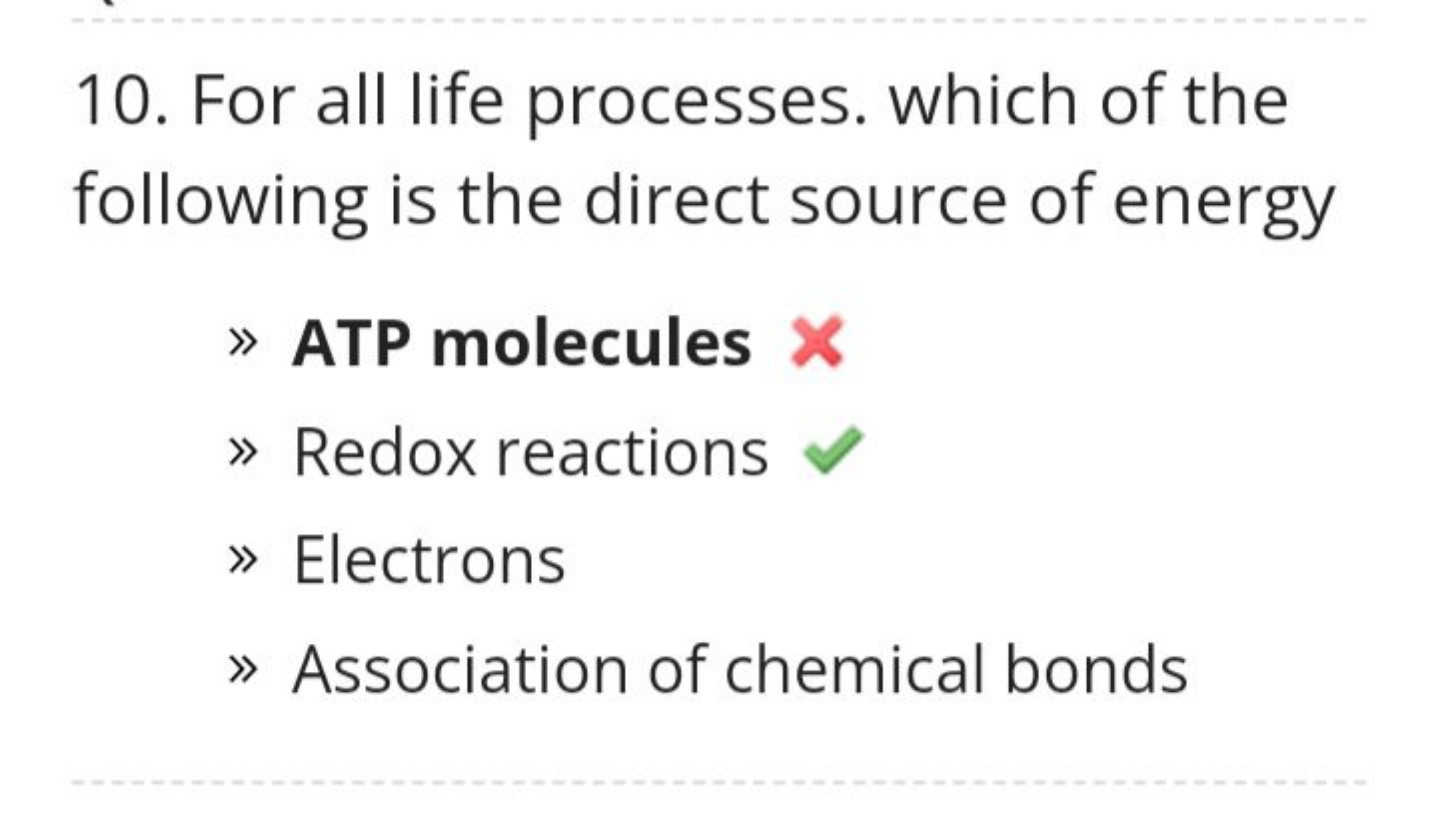 10. For all life processes. which of the following is the direct sourc