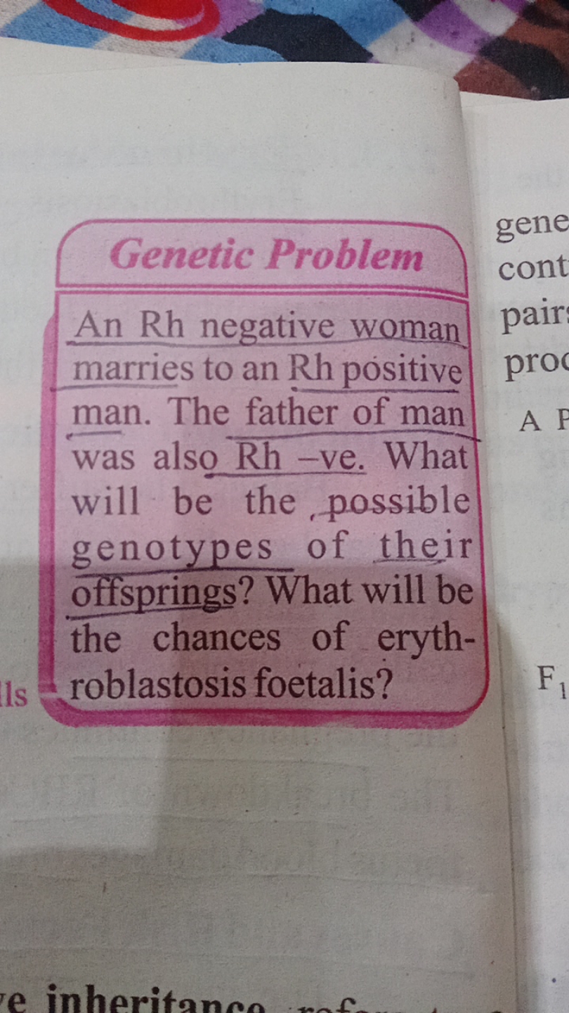 Genetic Problem
An Rh negative woman marries to an Rh positive man. Th