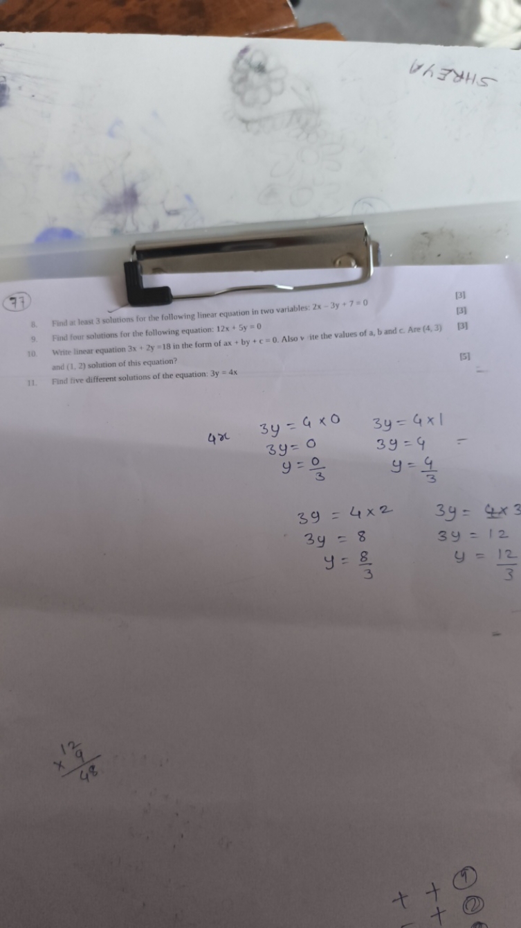 77
B. Find ar least 3 solutions for the following linear equation in t