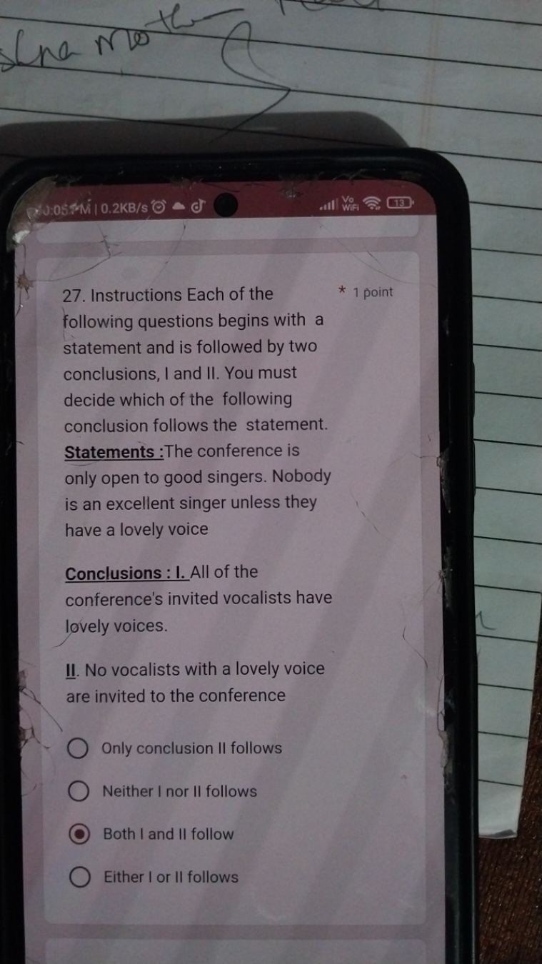 27. Instructions Each of the
* 1 point
following questions begins with