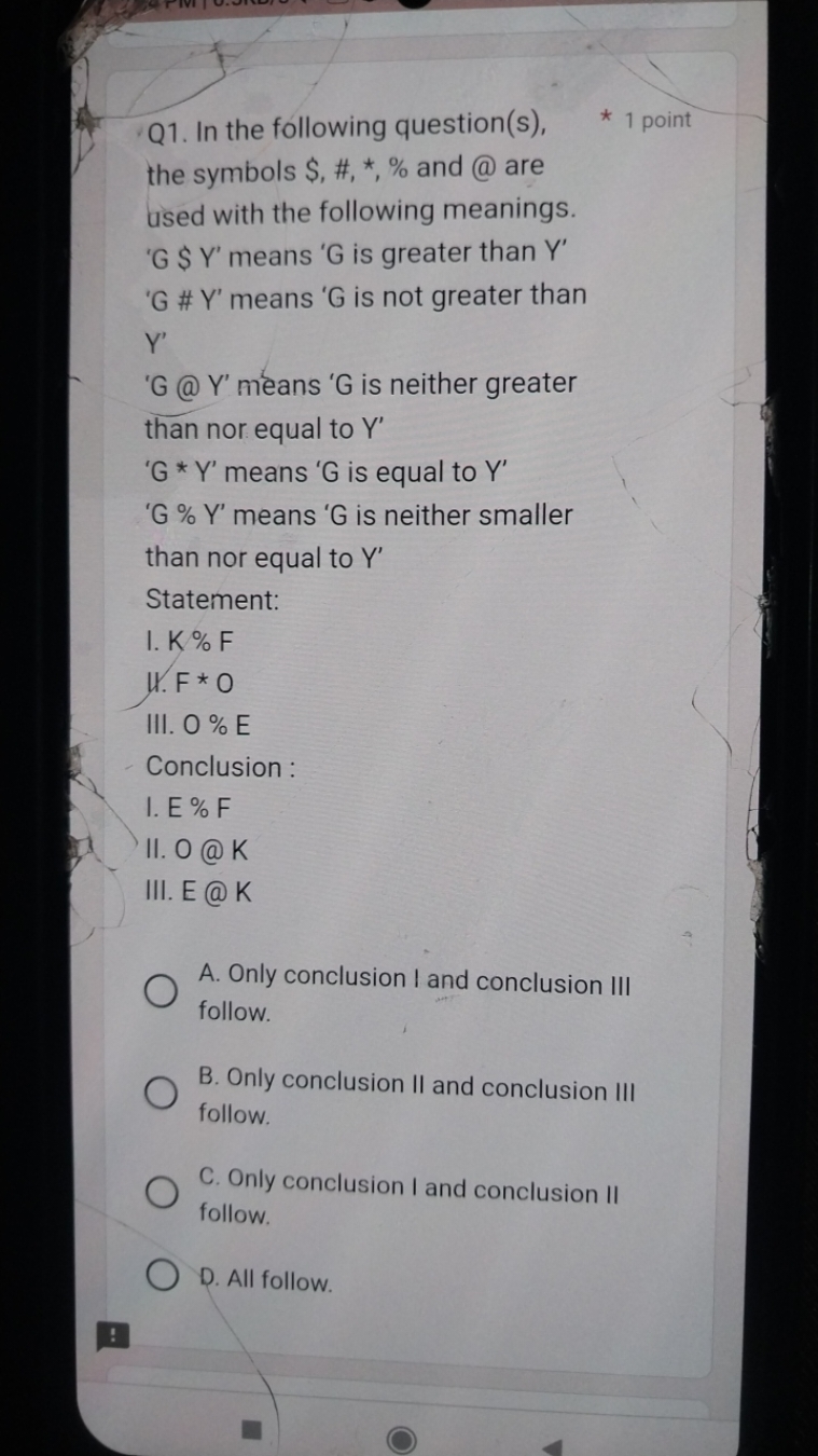 Q1. In the following question(s),
* 1 point
the symbols \, \#, *, \% a