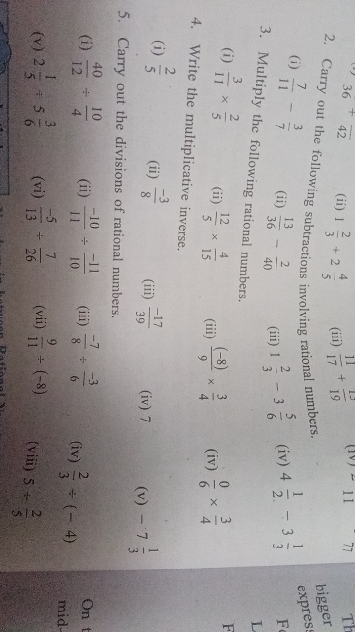 2. Carry out the following subtractions involving rational numbers.
(i