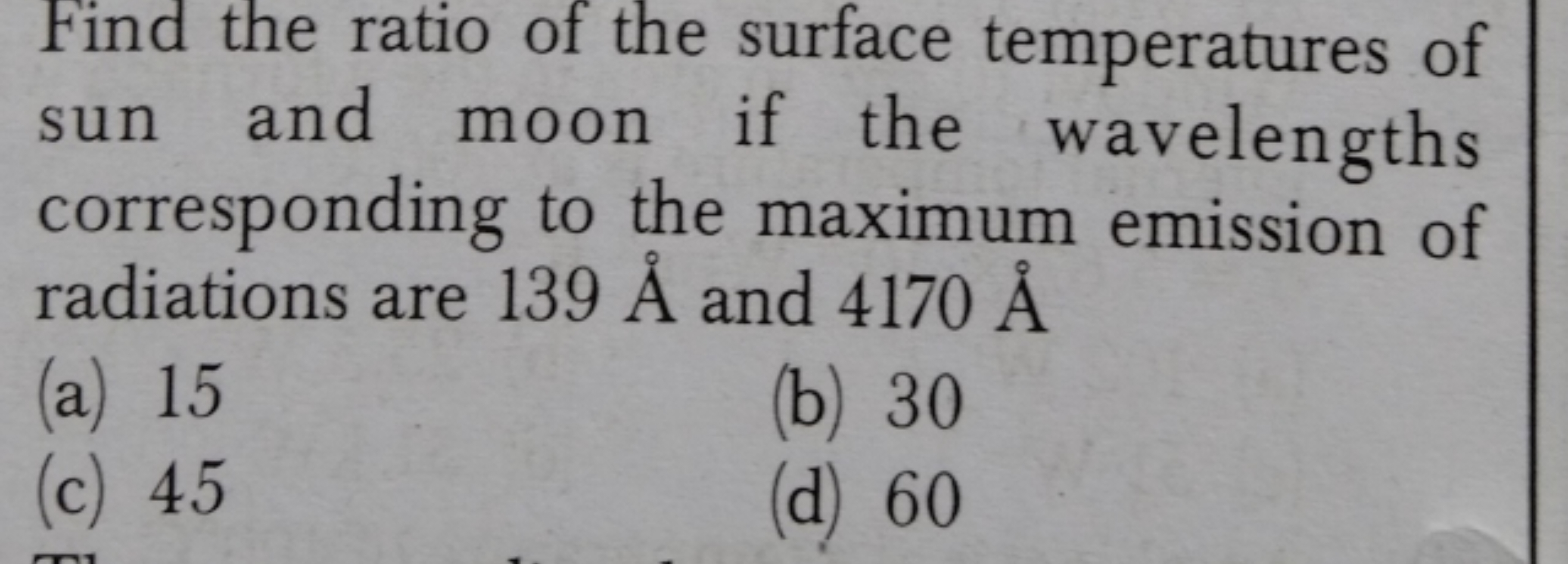 Find the ratio of the surface temperatures of sun and moon if the wave