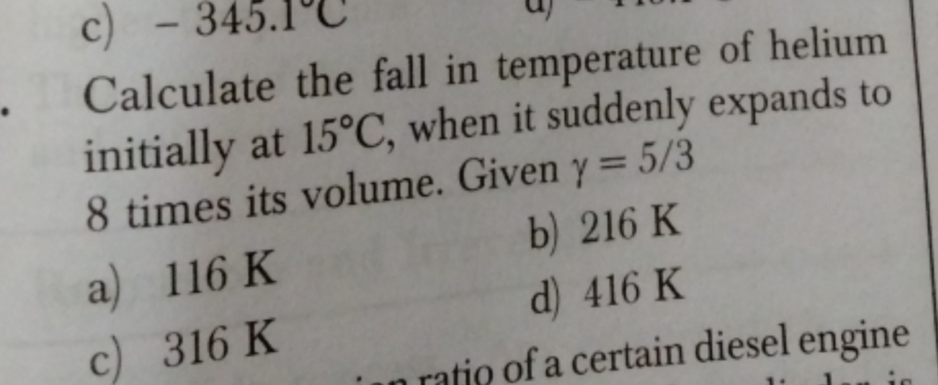 Calculate the fall in temperature of helium initially at 15∘C, when it