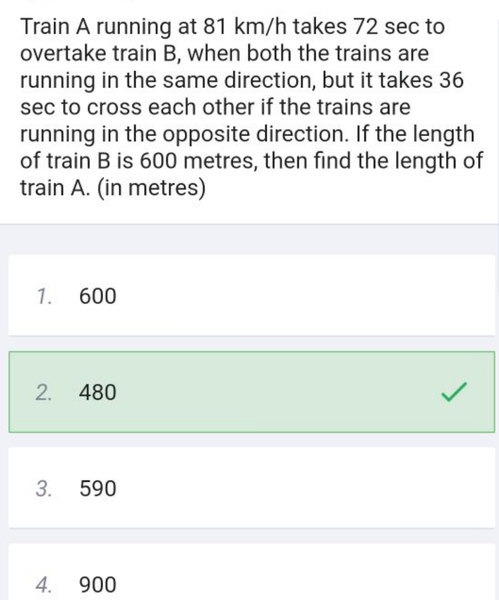 Train A running at 81 km/h takes 72 sec to overtake train B, when both