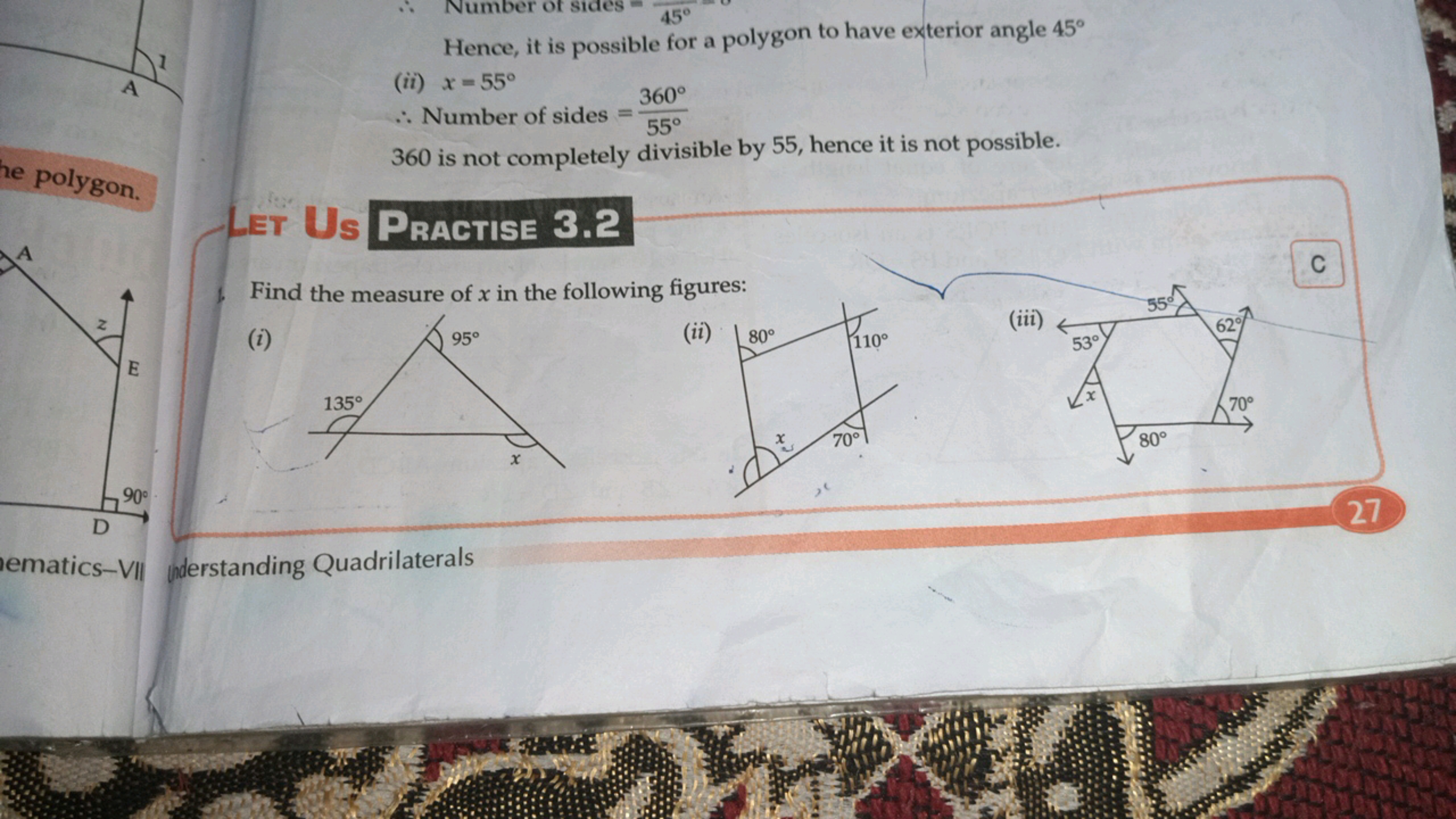 A
the polygon.
Number of sides
45°
Hence, it is possible for a polygon