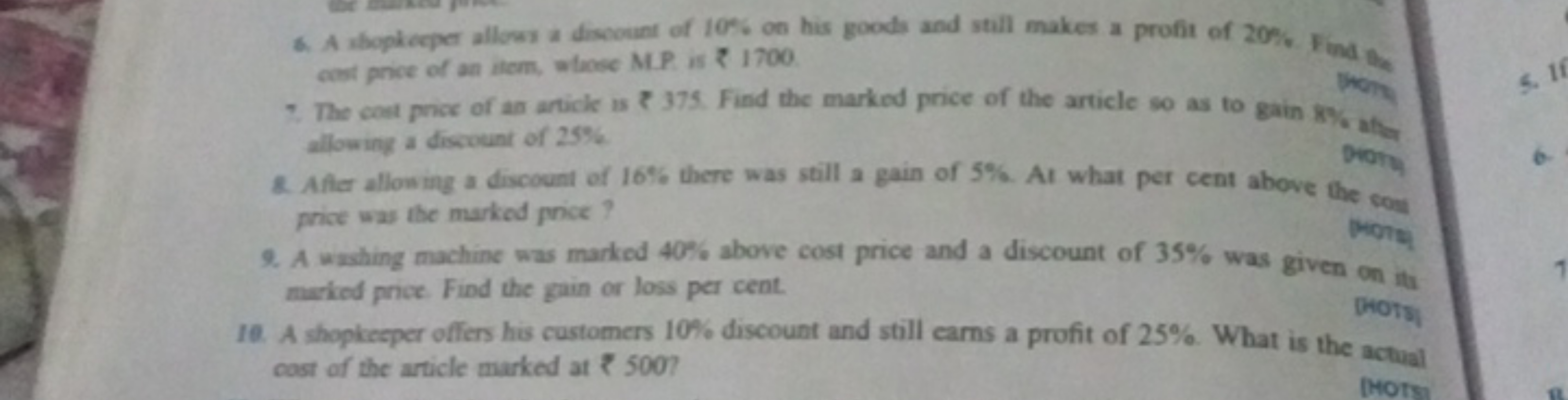 5. A sboplecper allows a discount of 10% on his goods and still makes 