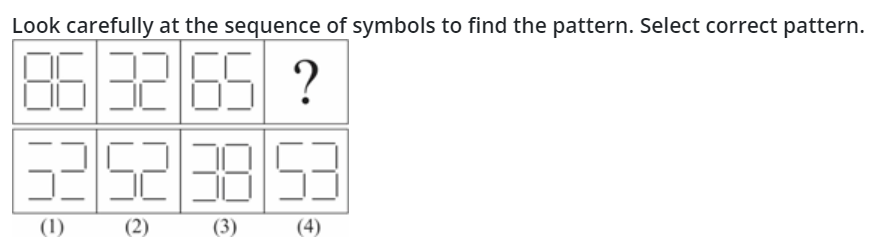 Look carefully at the sequence of symbols to find the pattern. Select 