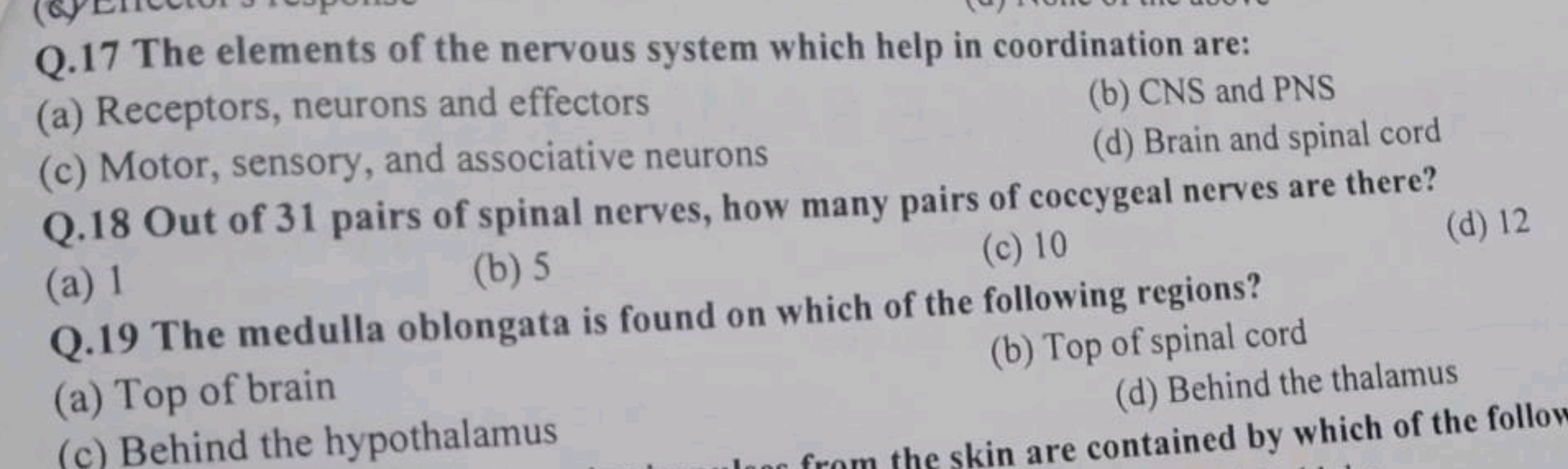 Q.17 The elements of the nervous system which help in coordination are