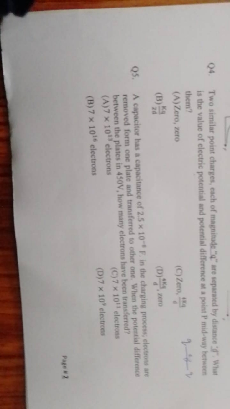 Q4. Two similar point charges, each of magnitude " q " are separated b