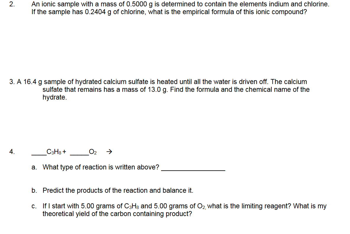 2. An ionic sample with a mass of 0.5000 g is determined to contain th