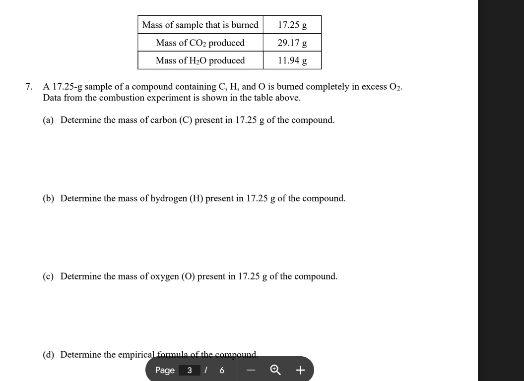 \begin{tabular} { | c | c | } 
\hline Mass of sample that is burned & 