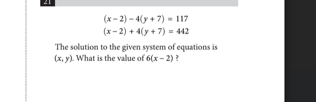 (x−2)−4(y+7)=117(x−2)+4(y+7)=442​

The solution to the given system of